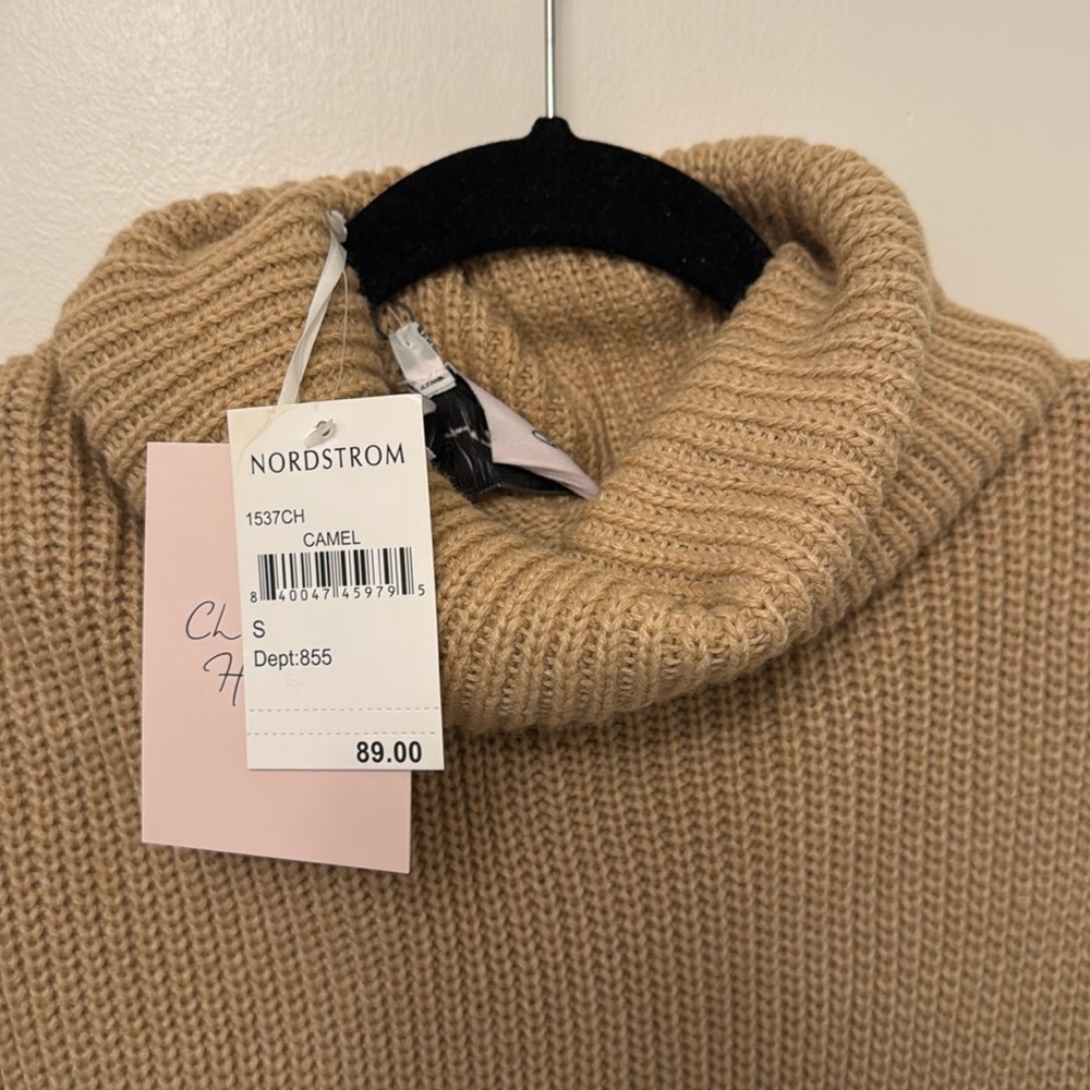 SOLD - Nordstrom Turtleneck Long Sleeve Below Knee Knit Sweater Dress Camel Tan